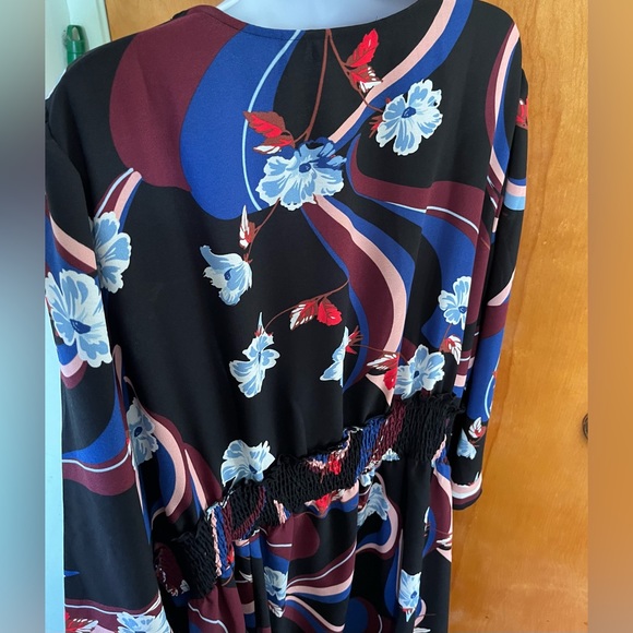 Halogen long sleeve colorful flower dress with smock waist - Picture 4 of 6